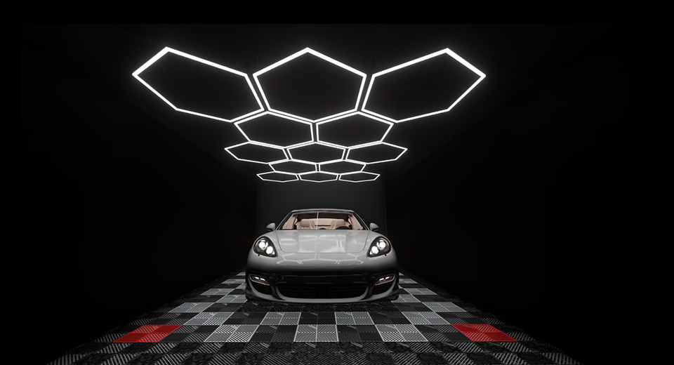 Suspended LED detailing lights enhancing visibility for precision polishing and paint correction