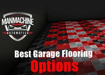 On-site garage flooring or detailing studio setup in progress, showing installation team and layout